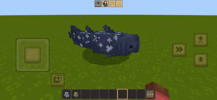 Blocky blue prehistoric creature on grass