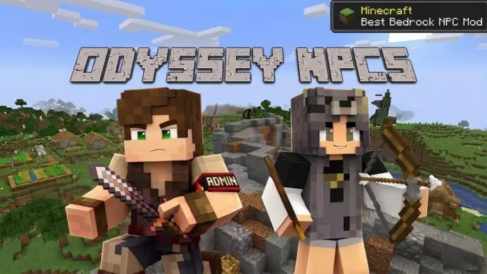 Two NPC characters with weapons, Odyssey NPCs text.