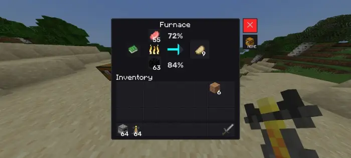 Furnace UI with progress bars and items