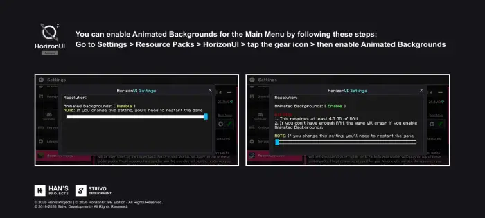 Settings menu showing animated background option