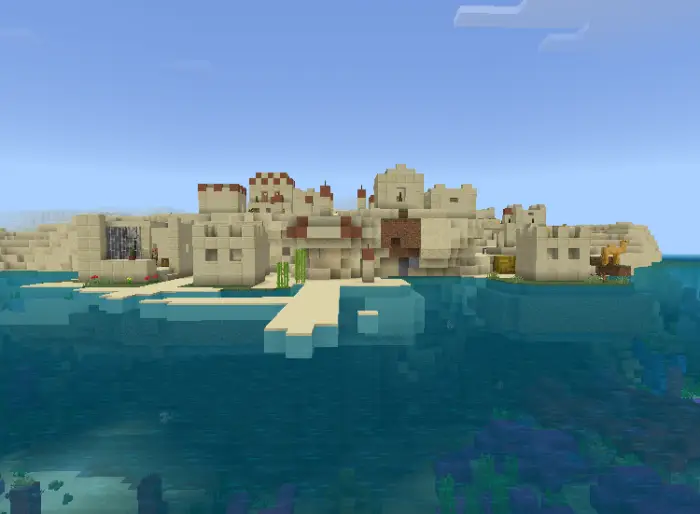 Desert island village with sand buildings