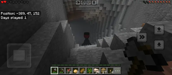 Dark figure lurking in a cave, watching.