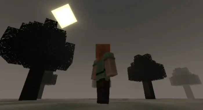 Player in foggy, distorted forest scene