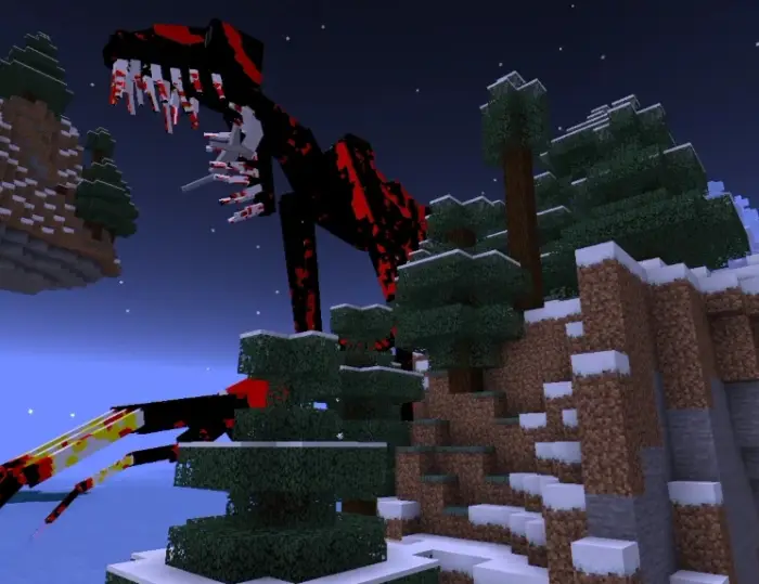 Giant monster looming over snowy trees