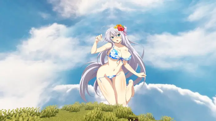 Anime girl in bikini with blue sky background