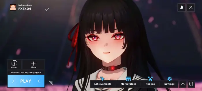 Anime-themed custom UI main menu screen