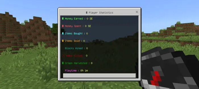 Player statistics window with economy stats