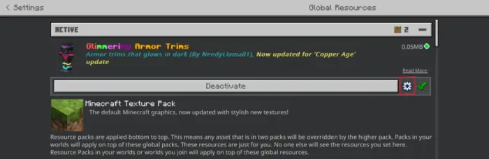 Active glowing armor trims texture pack