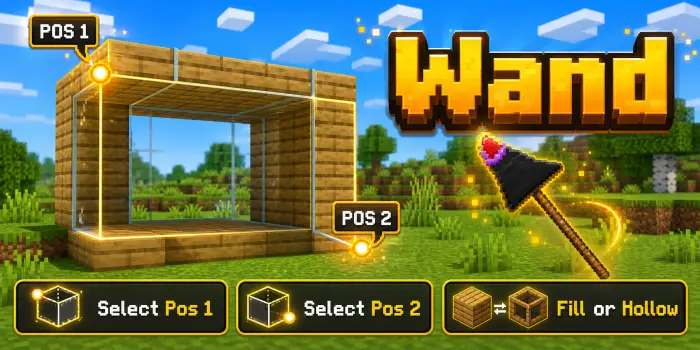 Wooden wand selects and fills block areas.