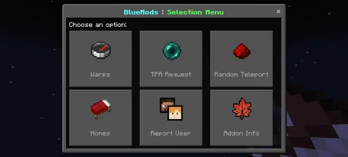 BlueMods Essential selection menu options