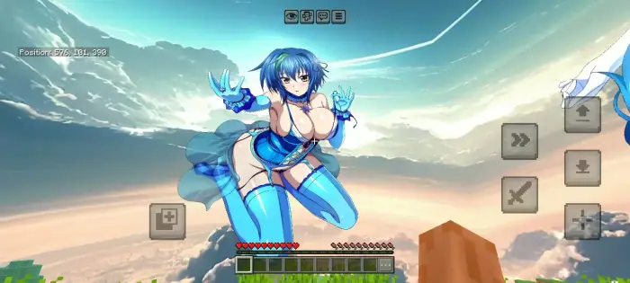 Anime sky overlay with blue-haired character