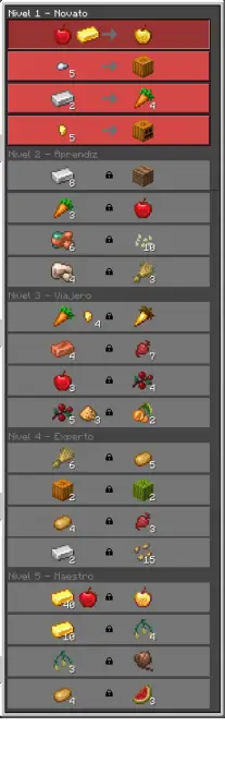 Alt text Villager trade menu with various items