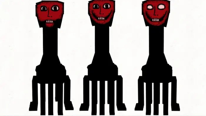 Three tall, creepy stalker creatures drawn.