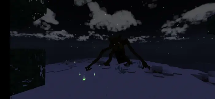 Creeping monster with glowing eyes at night