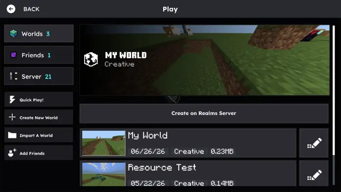 Modernized UI game world selection screen