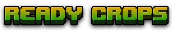 Pixelated READY CROPS green-yellow text