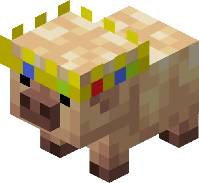 Pixelated pig wearing a colorful crown