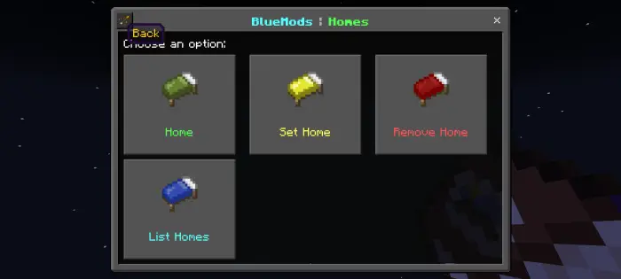 Homes menu with options to set or list homes