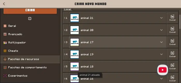 Resource packs list with creature icons