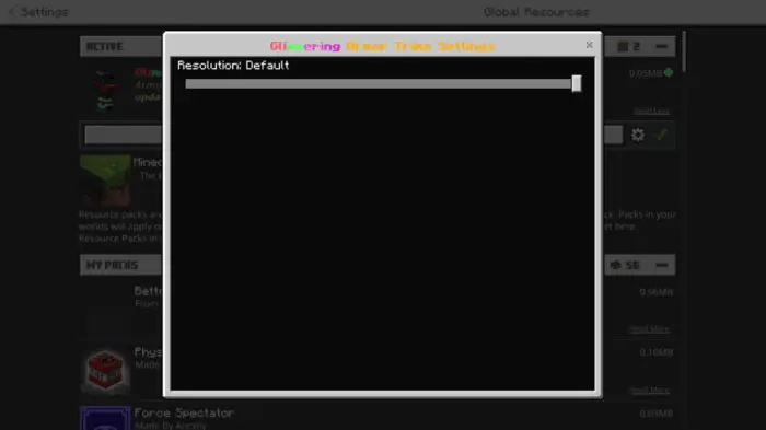 Settings window for glowing armor trims