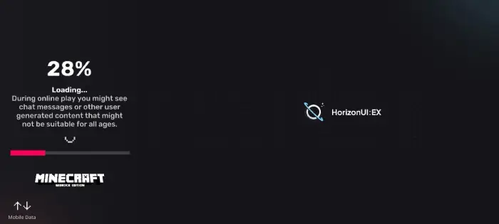 Loading screen with HorizonUIEX logo.