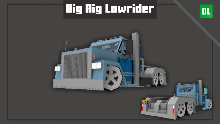 Blue lowrider big rig truck, front and rear