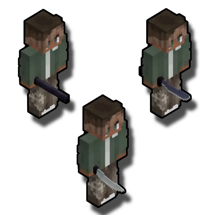 Blocky character holding melee weapons.