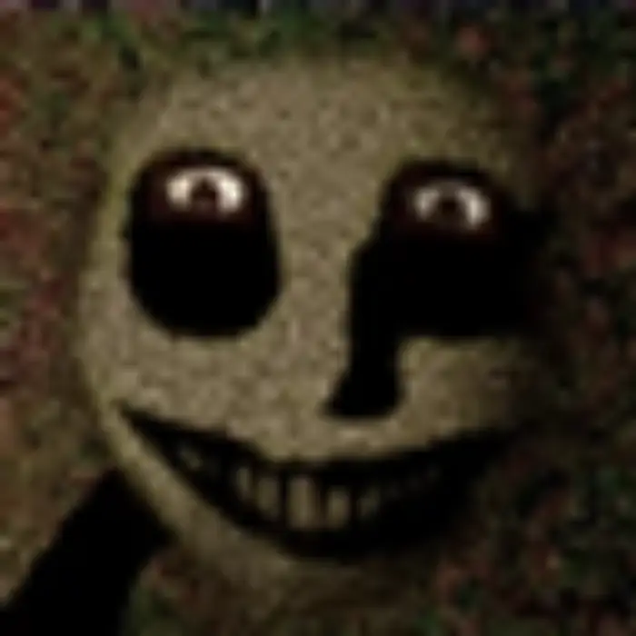Creepy grinning stalker face in darkness