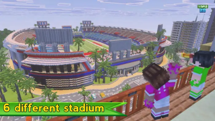 Blocky football stadium with two viewers.