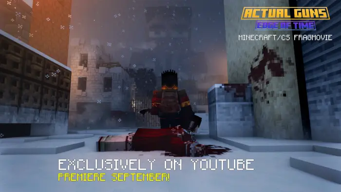 ALT Pixelated character in snowy city ruins