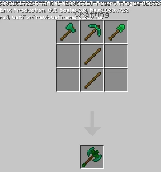 Emerald tool crafting recipe interface.