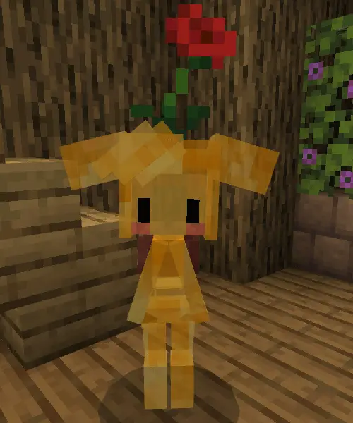 Cute yellow companion with a red flower head