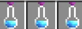 Three blue potions with purple tops in a row