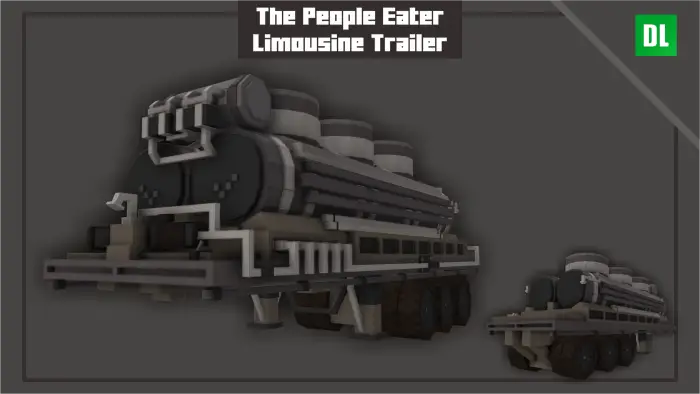 Blocky rusted limousine trailer vehicle