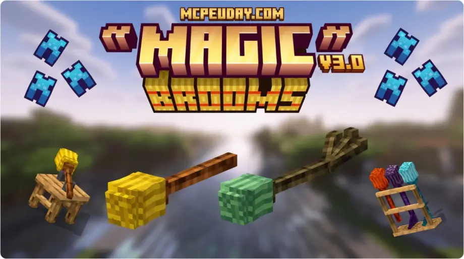 Thumbnail: Magic Brooms Addon (26.x, 1.21) – MCPE/Bedrock Mod
