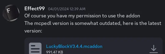 Discord message sharing Lucky Block addon file