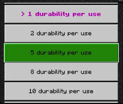 Durability options selection menu