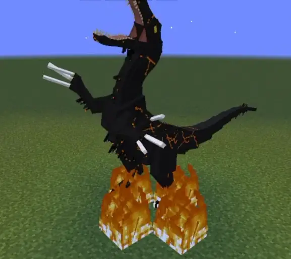 Terrifying black monster roaring in flames