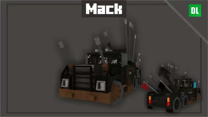 Blocky rusted hot rod vehicles with pipes