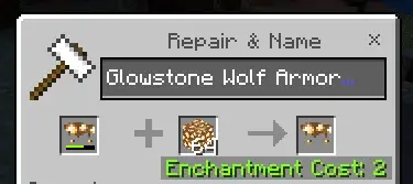 Wolf armor being upgraded with glowstone
