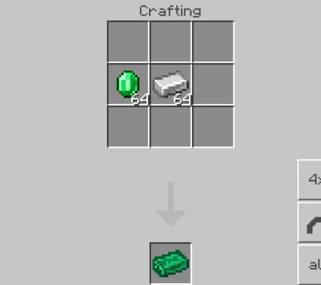 Emerald and ingot crafting new green ingot