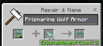 Wolf armor crafting with prismarine items
