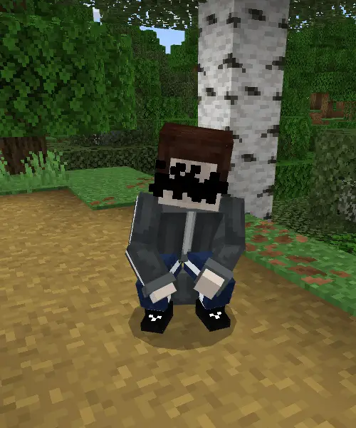 Blocky companion character crouching on path