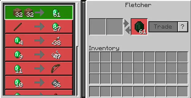Villager trade menu with OP item offers