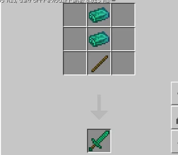 Emerald sword crafting recipe shown.