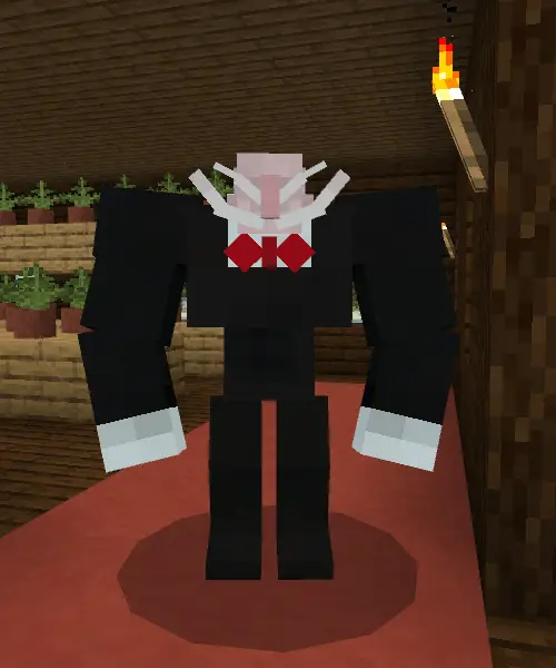 Blocky companion in a tuxedo with bow tie