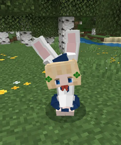 Cute rabbit-eared companion character outdoors