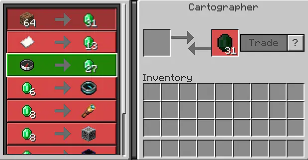 Villager trade menu with emerald offers