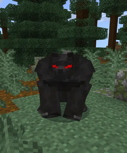 Blocky black creature with glowing red eyes