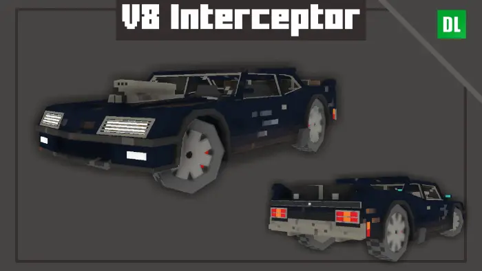 Blocky black muscle car with V8 engine